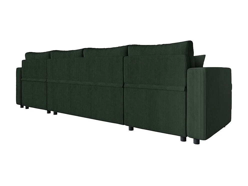 Canapé panoramique 6 places Maria convertible avec 2 coffres en velours côtelé - Vert foncé - L295 x P146 x H81cm - Loungitude
