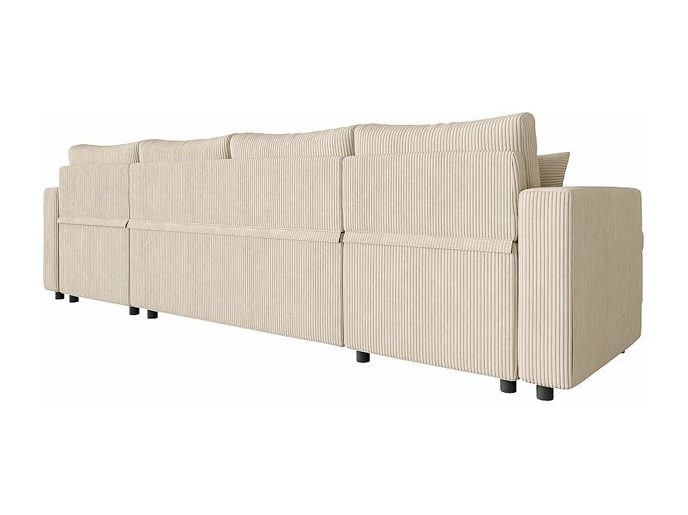 Canapé panoramique 6 places Maria convertible avec 2 coffres en velours côtelé - Beige - L295 x P146 x H81cm - Loungitude