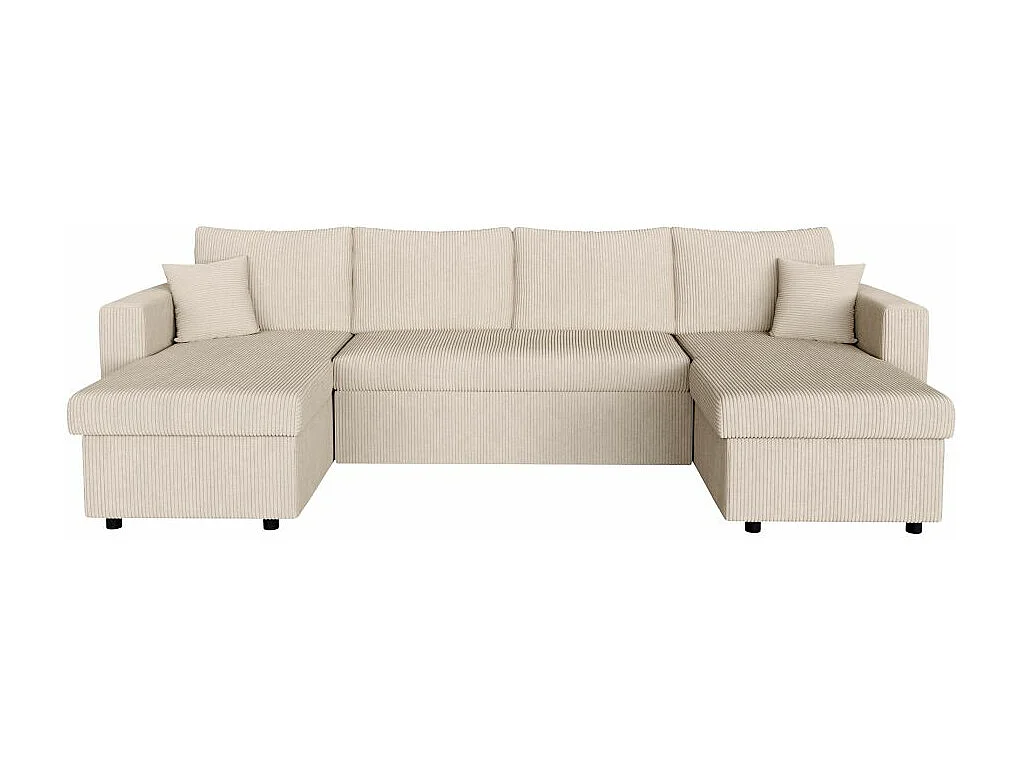 Canapé panoramique 6 places Maria convertible avec 2 coffres en velours côtelé - Beige - L295 x P146 x H81cm - Loungitude
