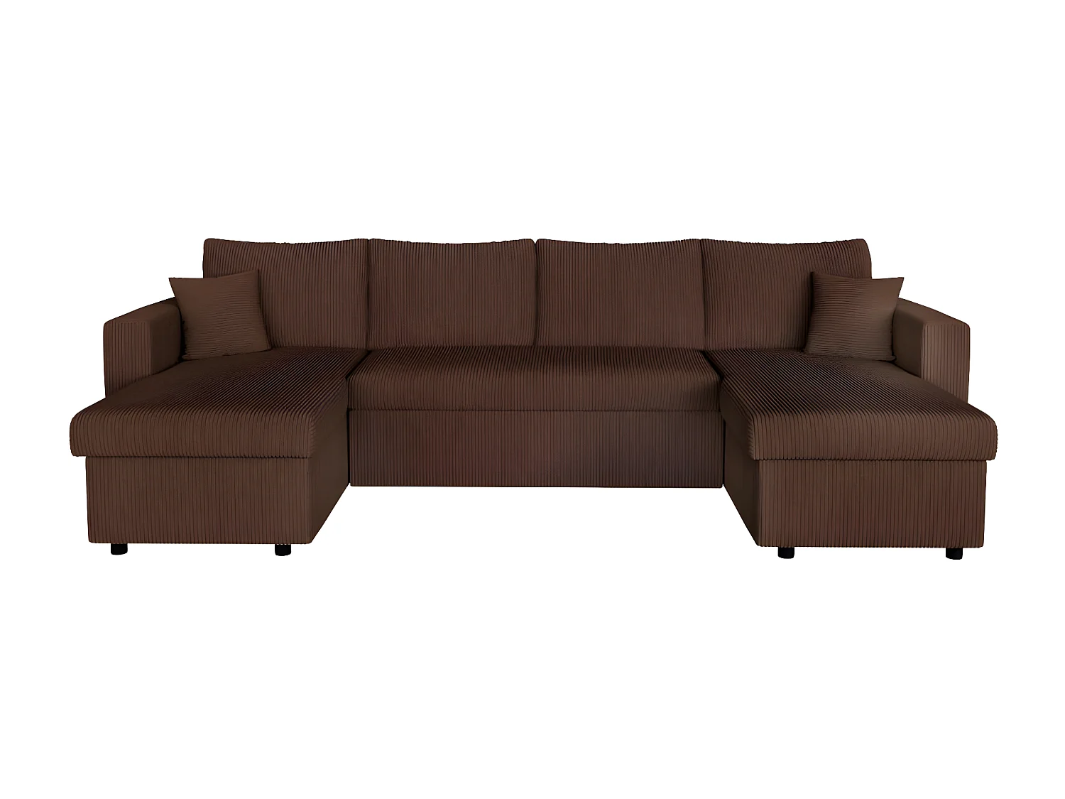 Canapé panoramique 6 places Maria convertible avec 2 coffres en velours côtelé - Marron - L295 x P146 x H81cm - Loungitude