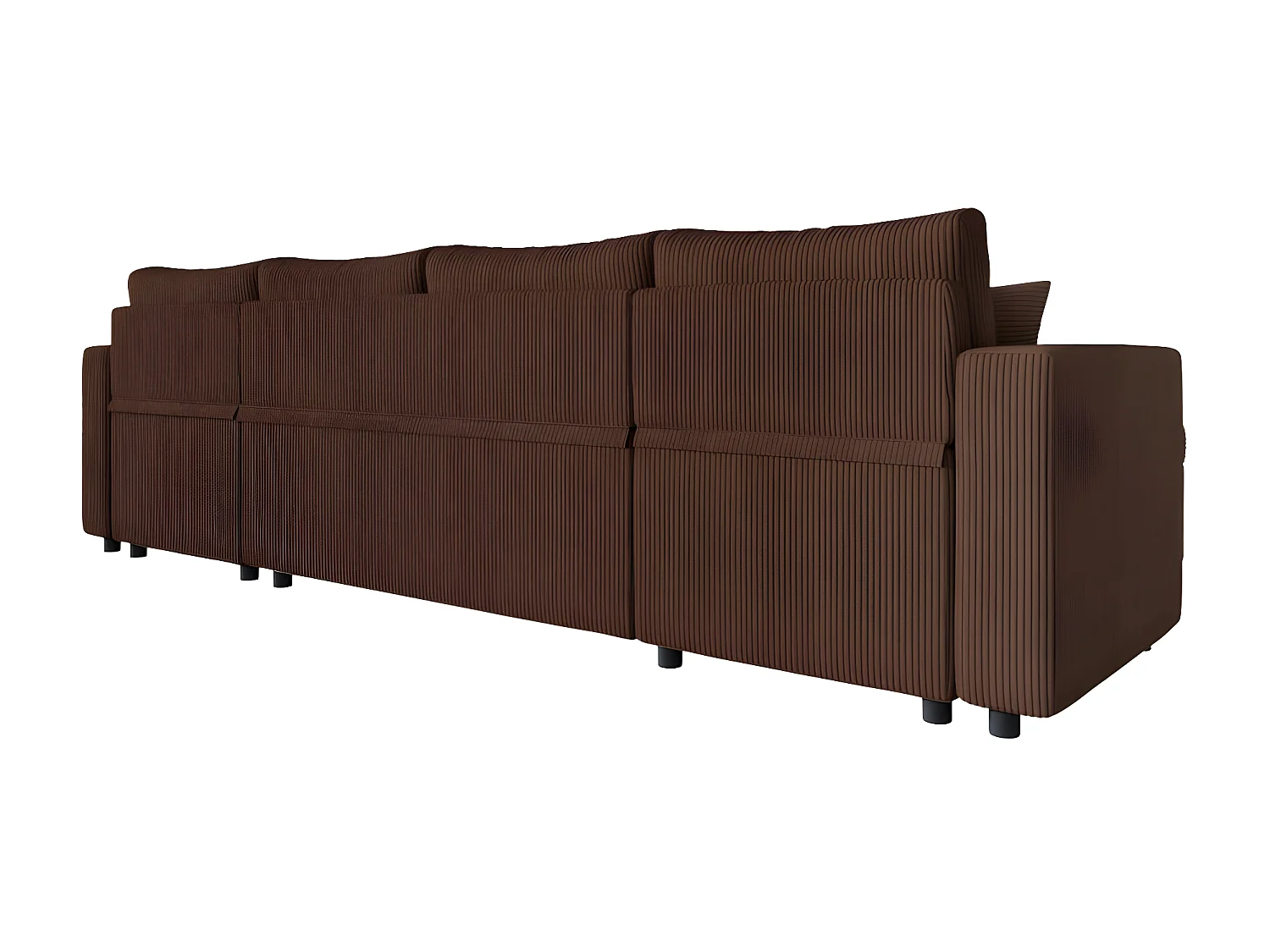 Canapé panoramique 6 places Maria convertible avec 2 coffres en velours côtelé - Marron - L295 x P146 x H81cm - Loungitude