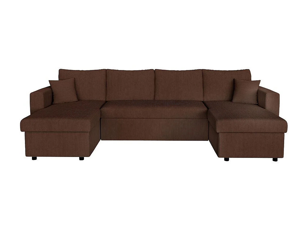 Canapé panoramique 6 places Maria convertible avec 2 coffres en velours côtelé - Marron - L295 x P146 x H81cm - Loungitude