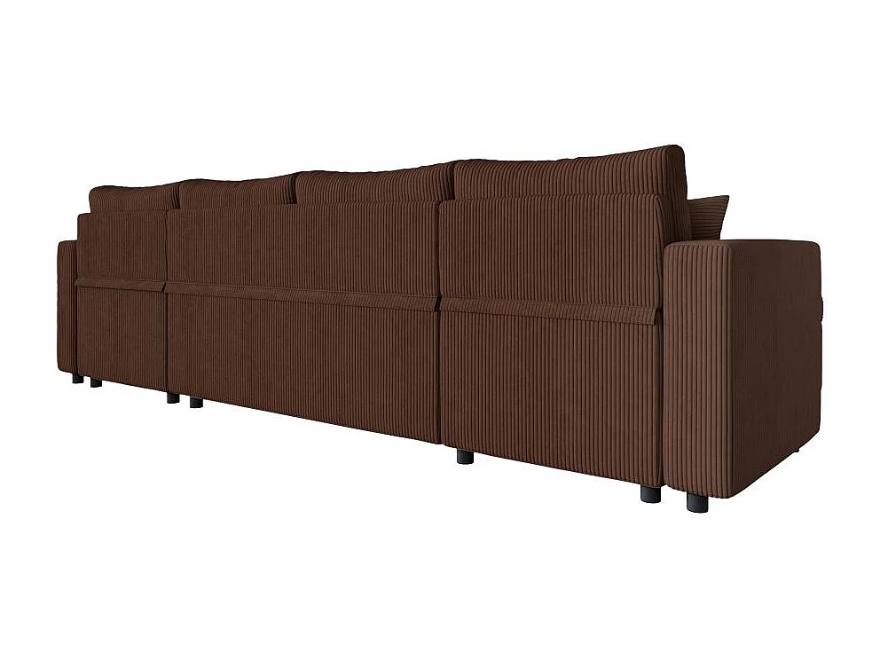 Canapé panoramique 6 places Maria convertible avec 2 coffres en velours côtelé - Marron - L295 x P146 x H81cm - Loungitude