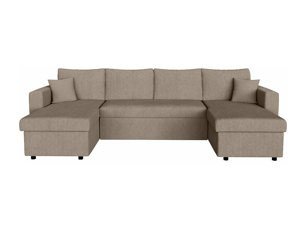 Canapé panoramique 6 places Maria convertible avec 2 coffres en velours côtelé - Taupe - L295 x P146 x H81cm - Loungitude