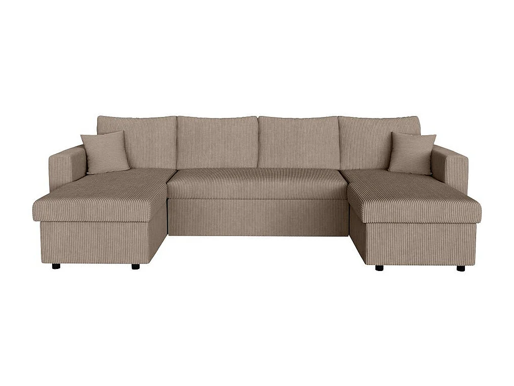Canapé panoramique 6 places Maria convertible avec 2 coffres en velours côtelé - Taupe - L295 x P146 x H81cm - Loungitude