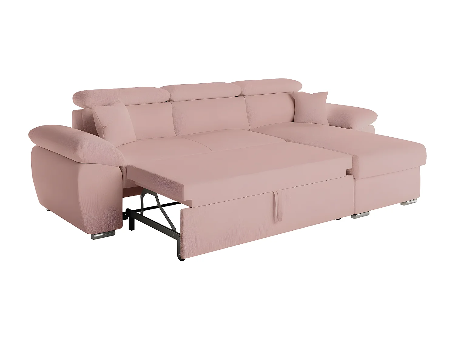 Canapé d'angle 4 places Komeco réversible convertible avec coffre en tissu bouclette - Rose - L265 x P166 x H91cm - Loungitude