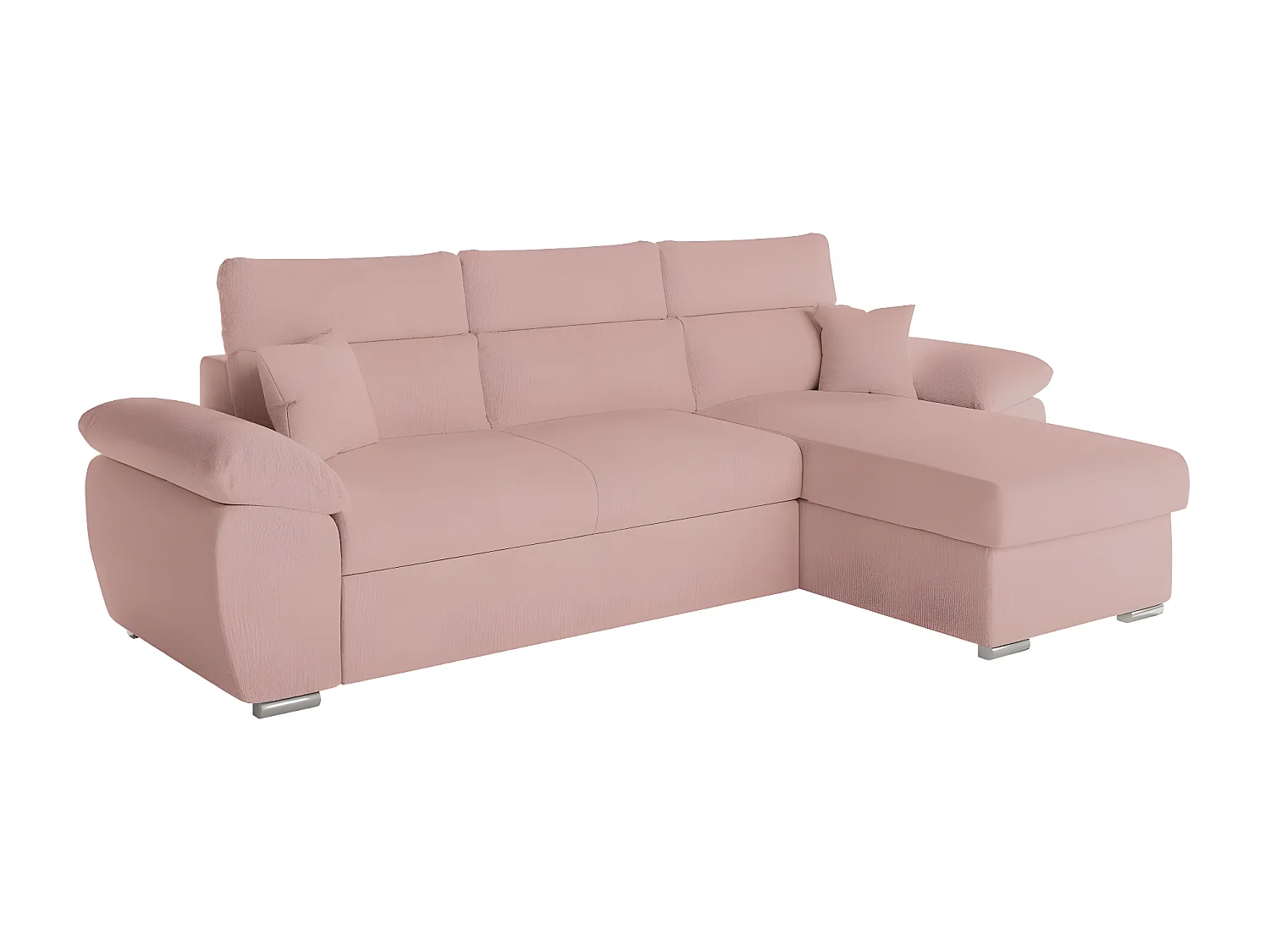 Canapé d'angle 4 places Komeco réversible convertible avec coffre en tissu bouclette - Rose - L265 x P166 x H91cm - Loungitude
