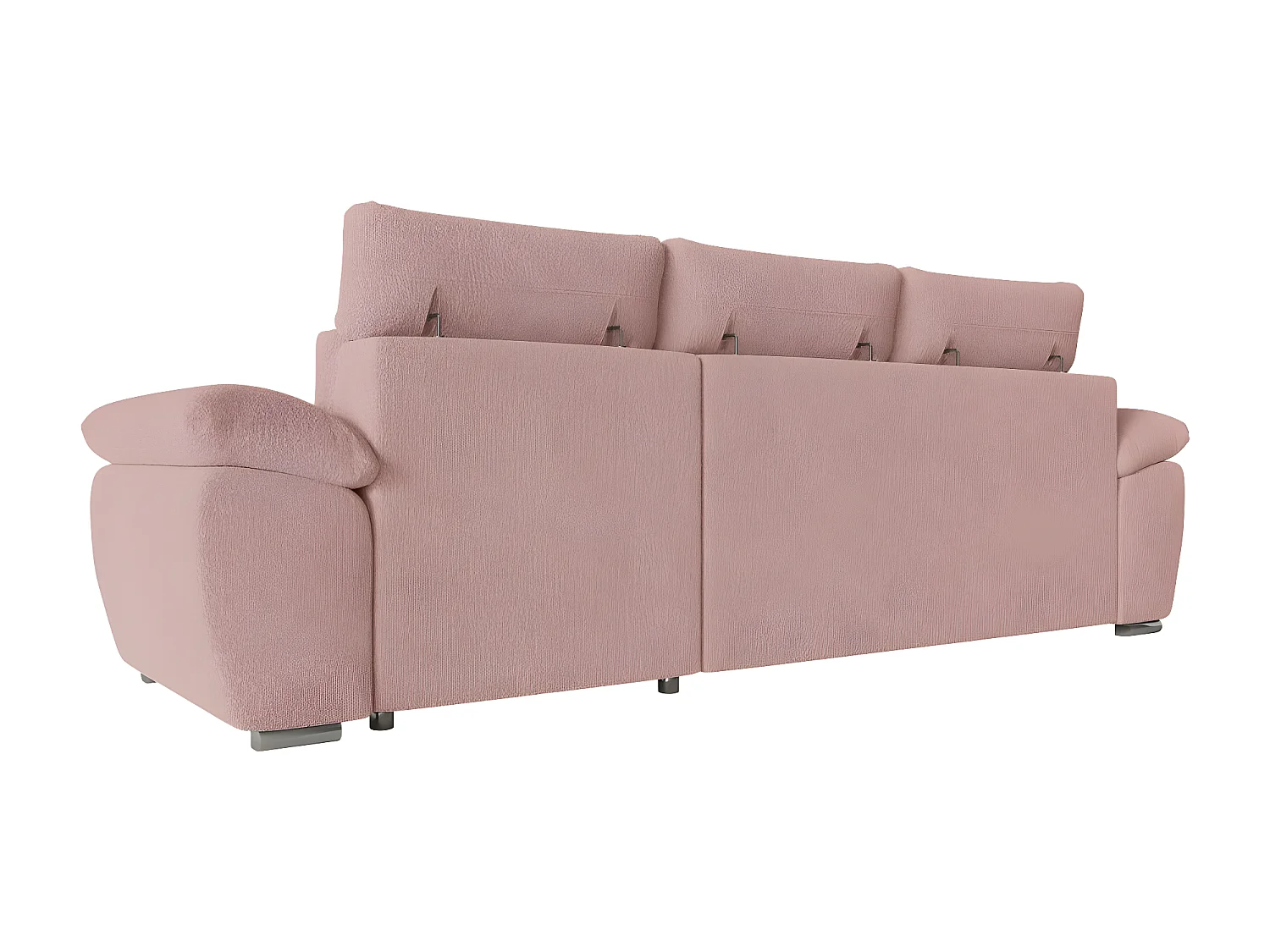 Canapé d'angle 4 places Komeco réversible convertible avec coffre en tissu bouclette - Rose - L265 x P166 x H91cm - Loungitude