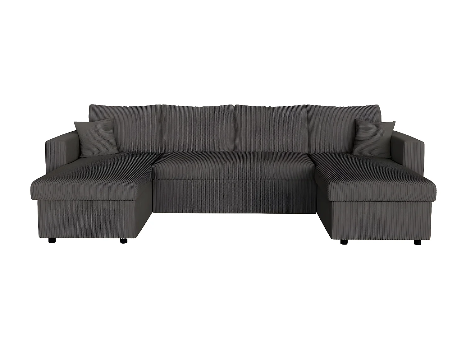 Canapé panoramique 6 places Maria convertible avec 2 coffres en velours côtelé - Gris anthracite - L295 x P146 x H81cm - Loungitude