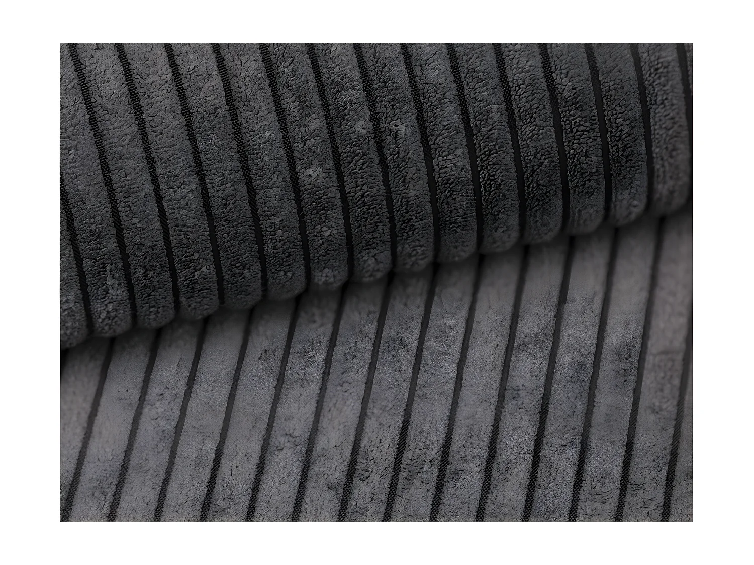 Canapé panoramique 6 places Maria convertible avec 2 coffres en velours côtelé - Gris anthracite - L295 x P146 x H81cm - Loungitude