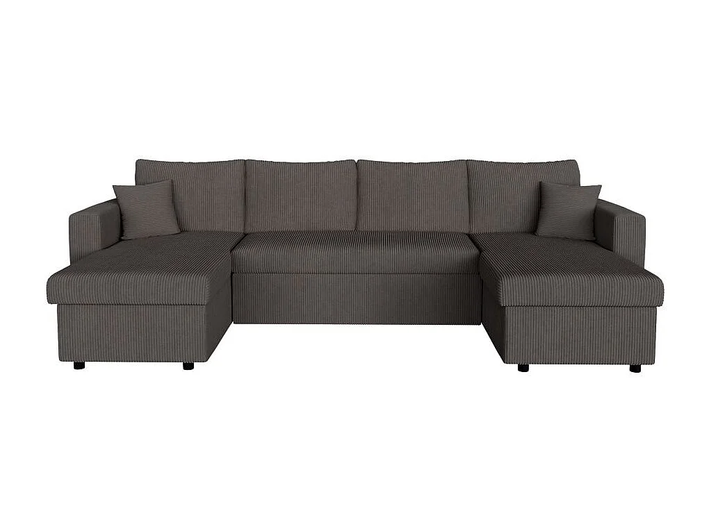 Canapé panoramique 6 places Maria convertible avec 2 coffres en velours côtelé - Gris anthracite - L295 x P146 x H81cm - Loungitude