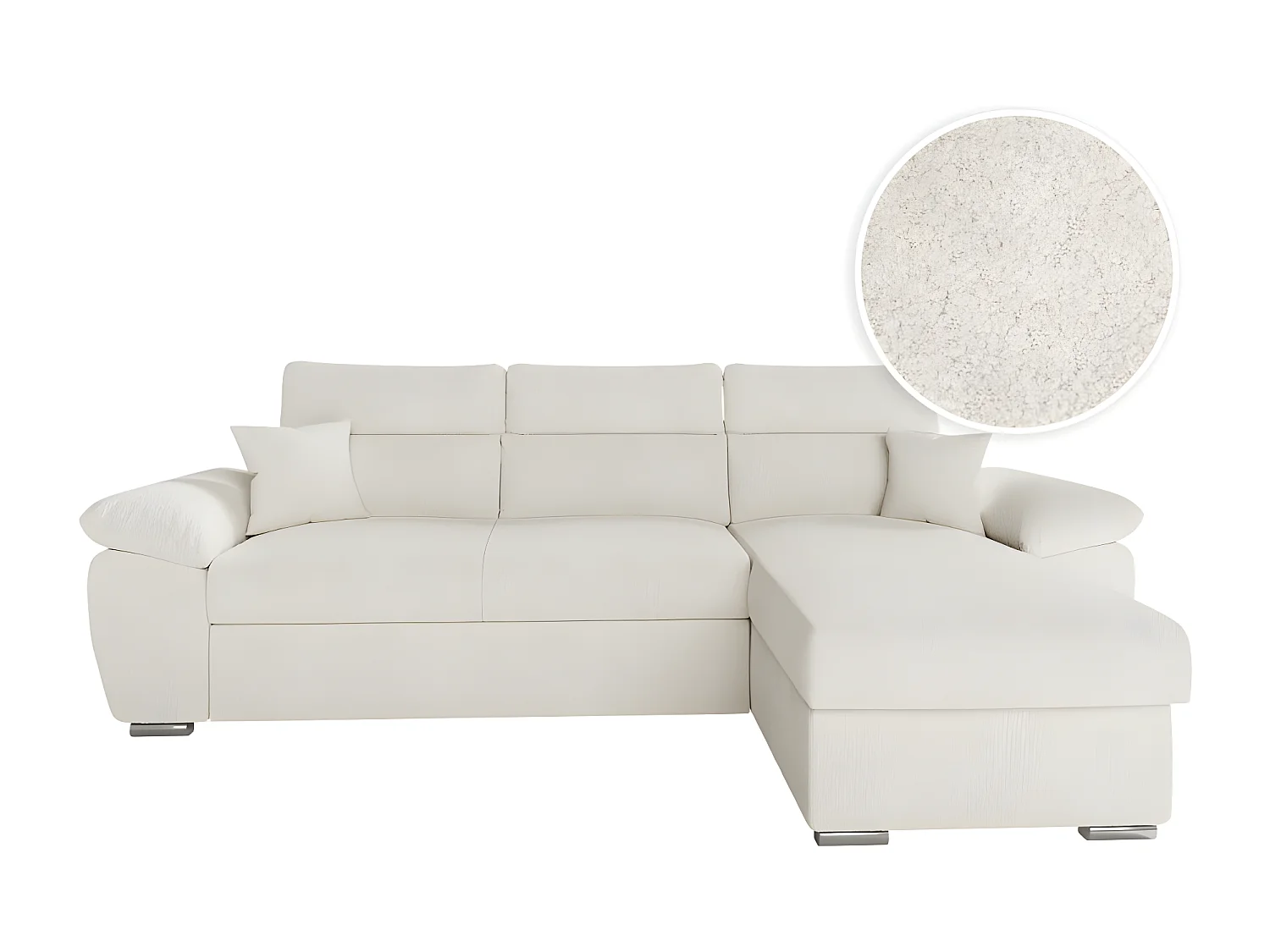 Canapé d'angle 4 places Komeco réversible convertible avec coffre en tissu bouclette - Blanc - L265 x P166 x H91cm - Loungitude