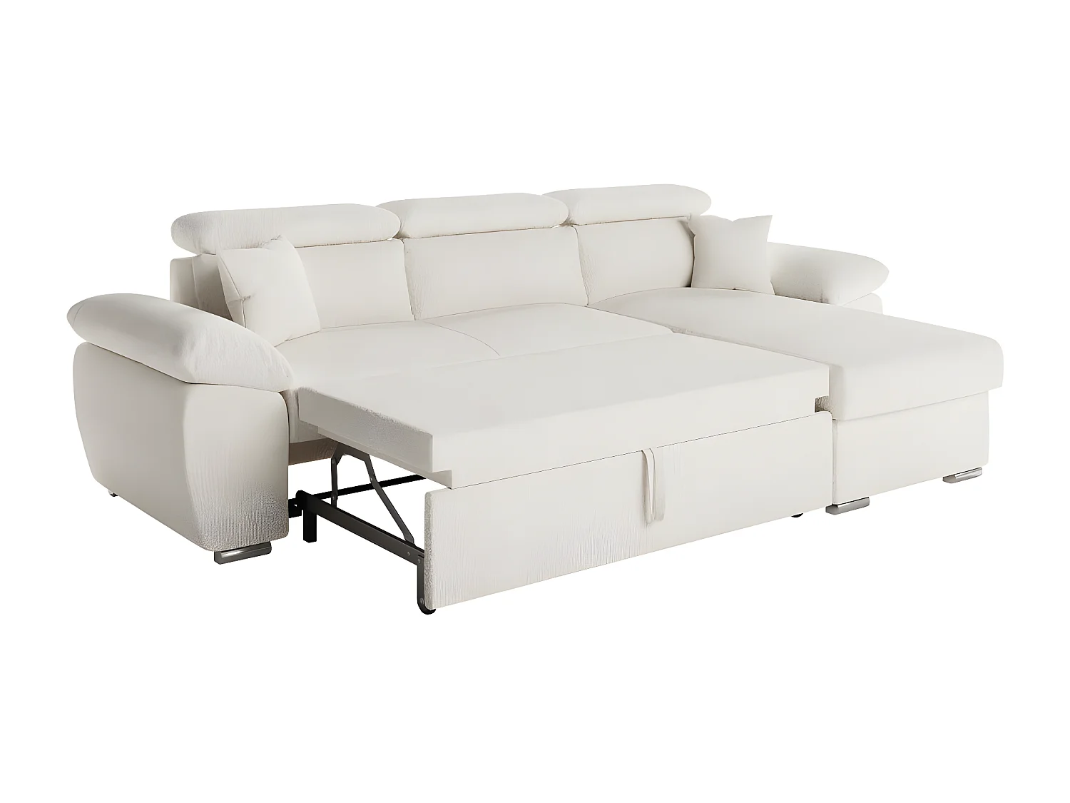 Canapé d'angle 4 places Komeco réversible convertible avec coffre en tissu bouclette - Blanc - L265 x P166 x H91cm - Loungitude