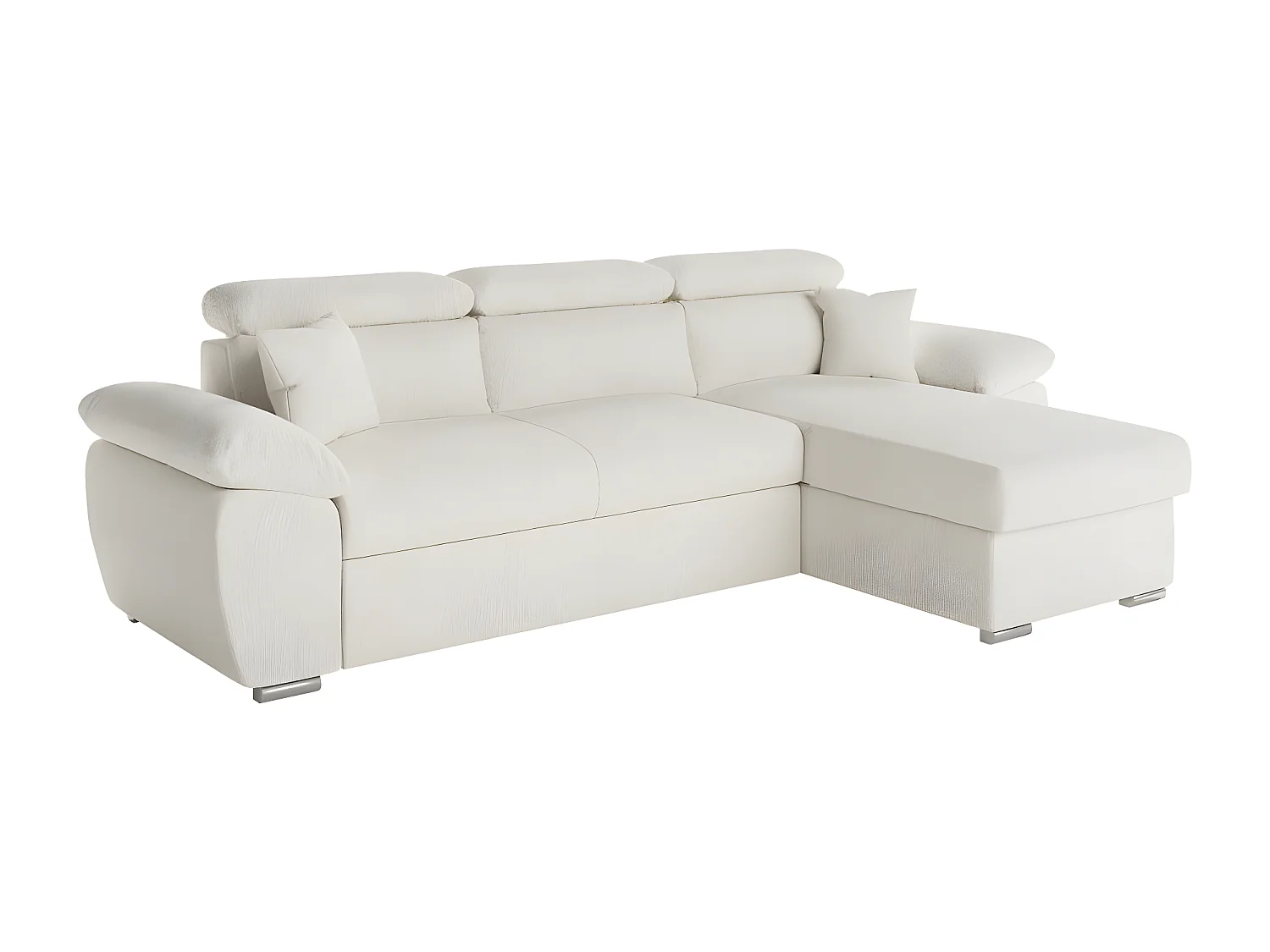 Canapé d'angle 4 places Komeco réversible convertible avec coffre en tissu bouclette - Blanc - L265 x P166 x H91cm - Loungitude