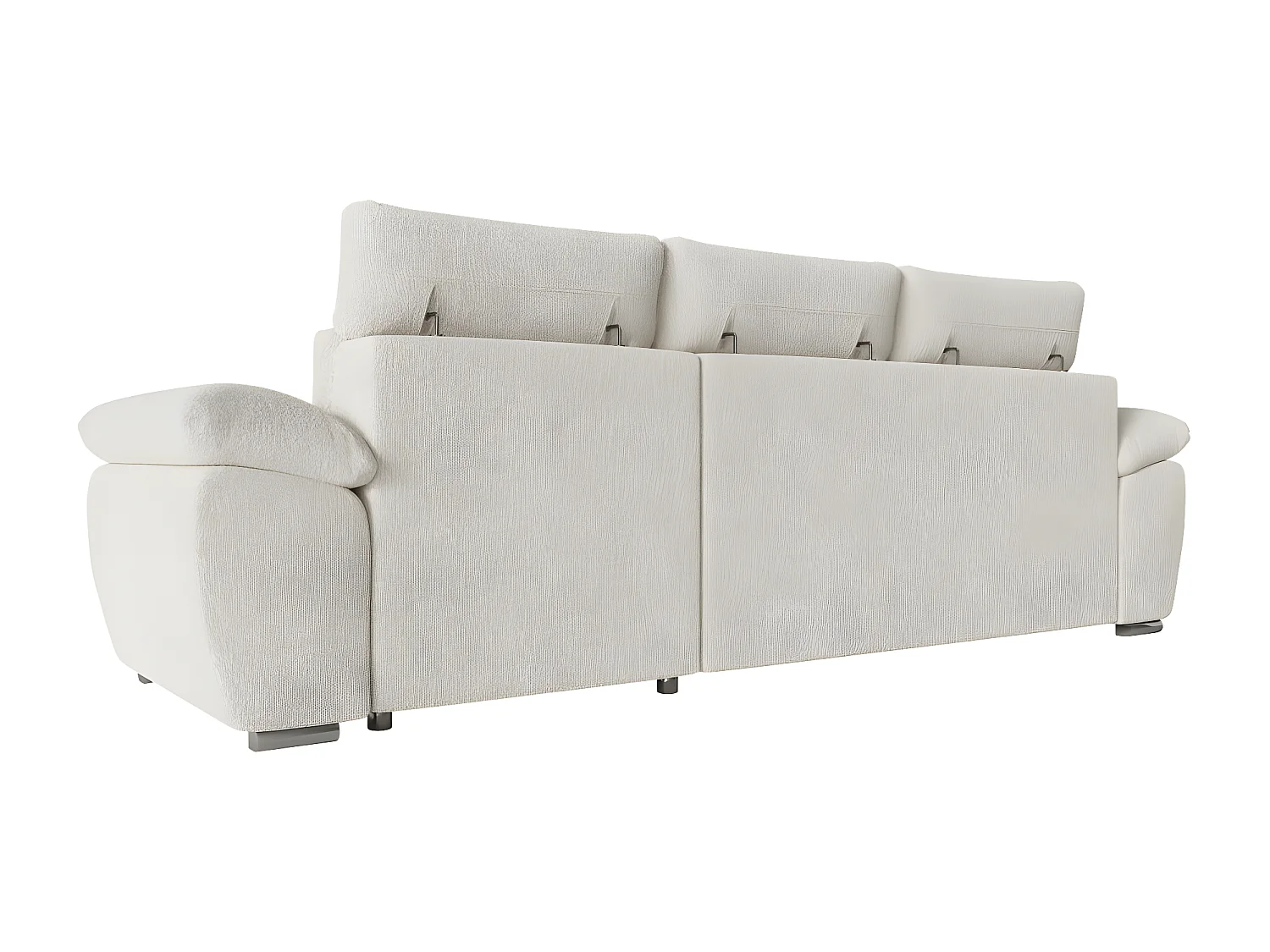 Canapé d'angle 4 places Komeco réversible convertible avec coffre en tissu bouclette - Blanc - L265 x P166 x H91cm - Loungitude