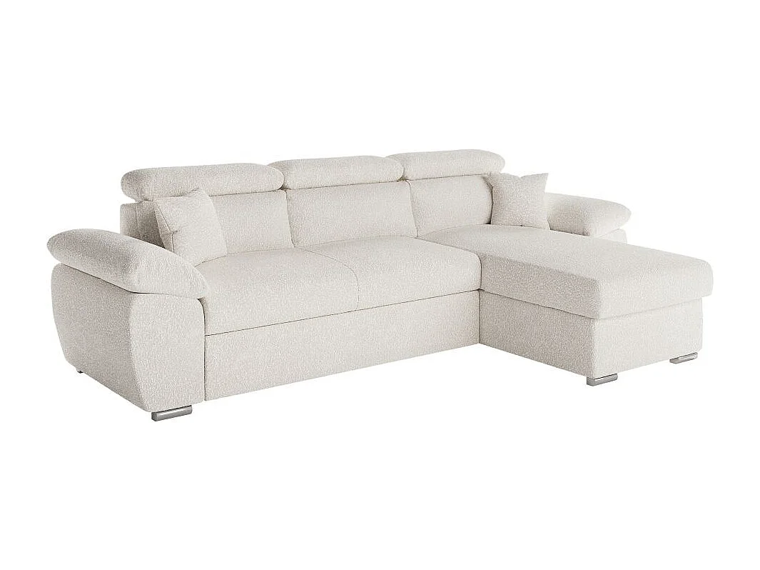 Canapé d'angle 4 places Komeco réversible convertible avec coffre en tissu bouclette - Blanc - L265 x P166 x H91cm - Loungitude