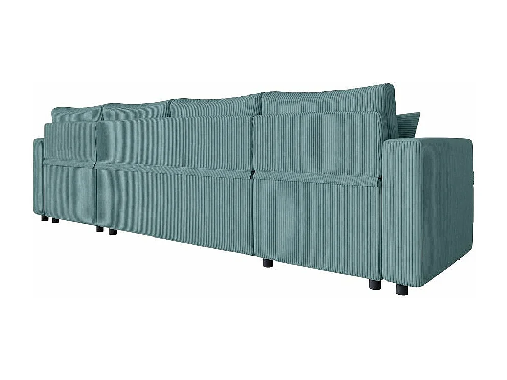 Canapé panoramique 6 places Maria convertible avec 2 coffres en velours côtelé - Bleu clair - L295 x P146 x H81cm - Loungitude