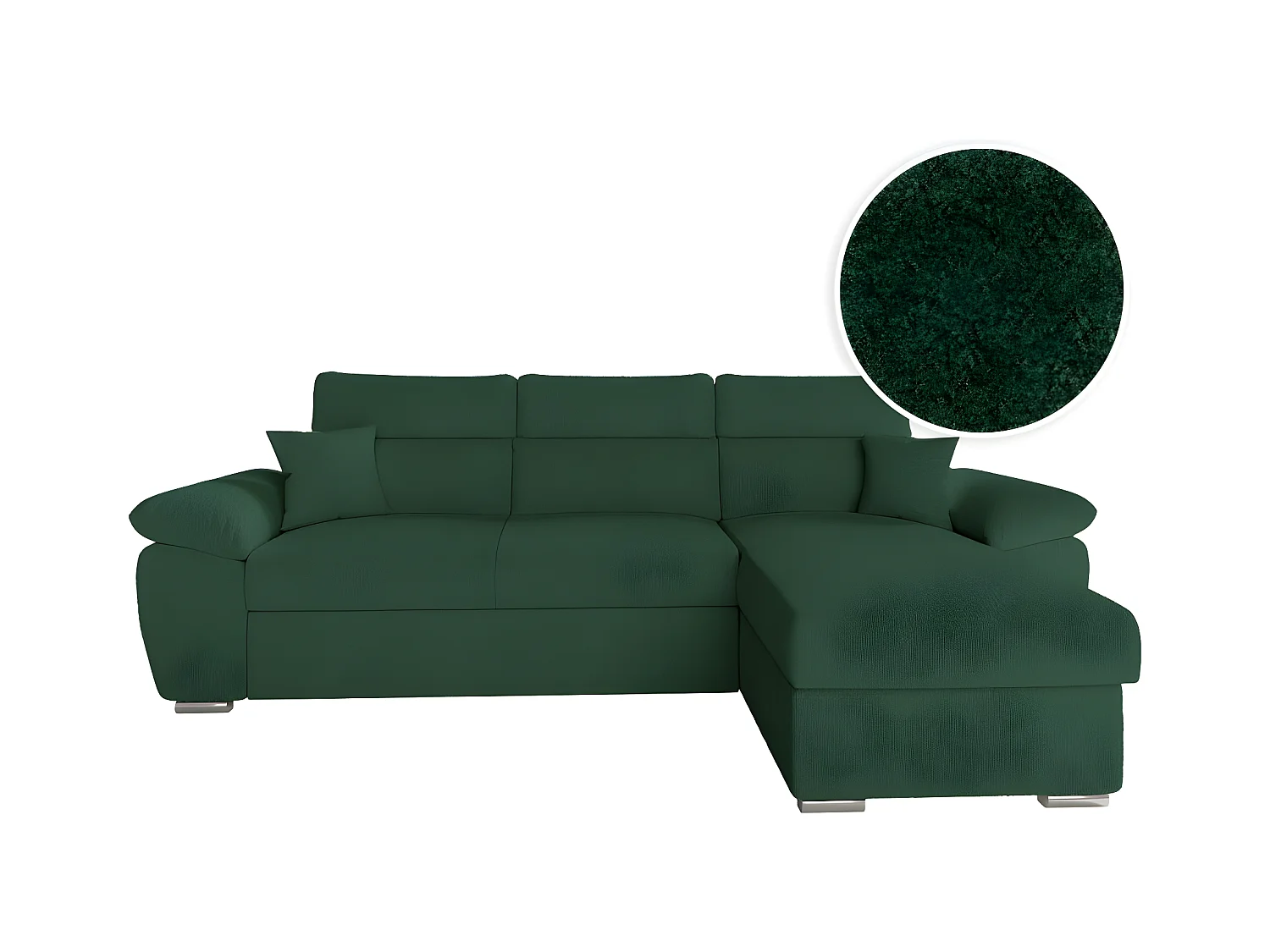 Canapé d'angle 4 places Komeco réversible convertible avec coffre en tissu bouclette - Vert foncé - L265 x P166 x H91cm - Loungitude