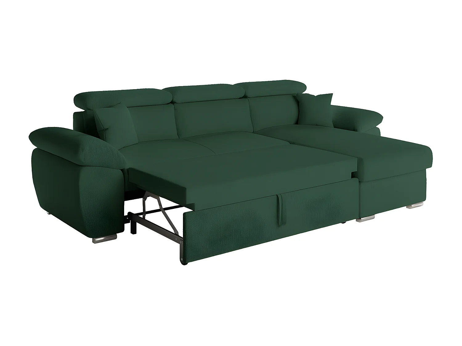 Canapé d'angle 4 places Komeco réversible convertible avec coffre en tissu bouclette - Vert foncé - L265 x P166 x H91cm - Loungitude