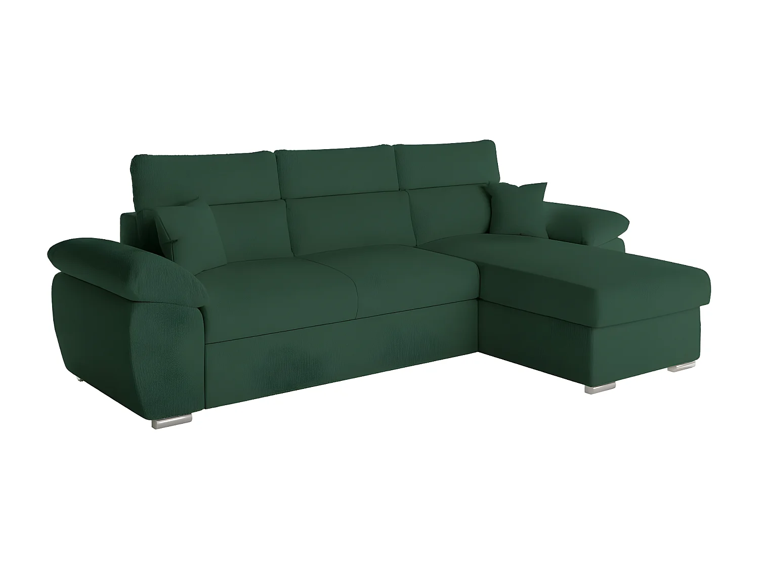 Canapé d'angle 4 places Komeco réversible convertible avec coffre en tissu bouclette - Vert foncé - L265 x P166 x H91cm - Loungitude