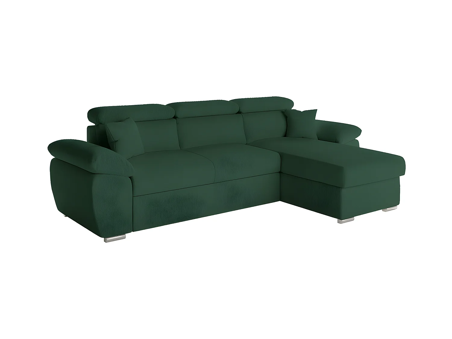 Canapé d'angle 4 places Komeco réversible convertible avec coffre en tissu bouclette - Vert foncé - L265 x P166 x H91cm - Loungitude