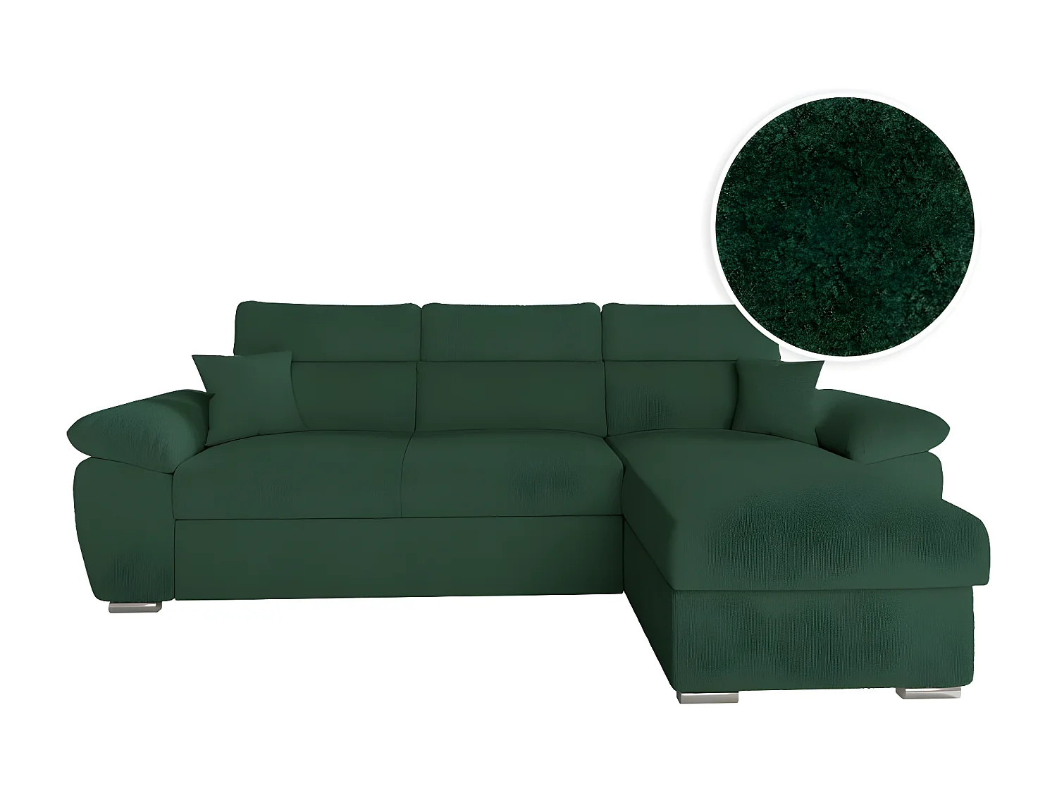 Canapé d'angle 4 places Komeco réversible convertible avec coffre en tissu bouclette - Vert foncé - L265 x P166 x H91cm - Loungitude