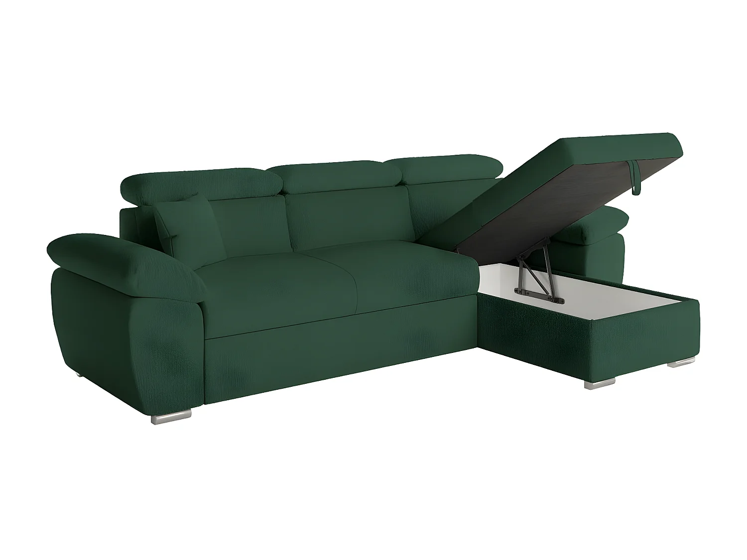 Canapé d'angle 4 places Komeco réversible convertible avec coffre en tissu bouclette - Vert foncé - L265 x P166 x H91cm - Loungitude