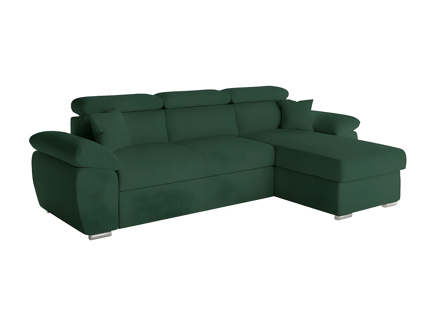 Canapé d'angle 4 places Komeco réversible convertible avec coffre en tissu bouclette - Vert foncé - L265 x P166 x H91cm - Loungitude