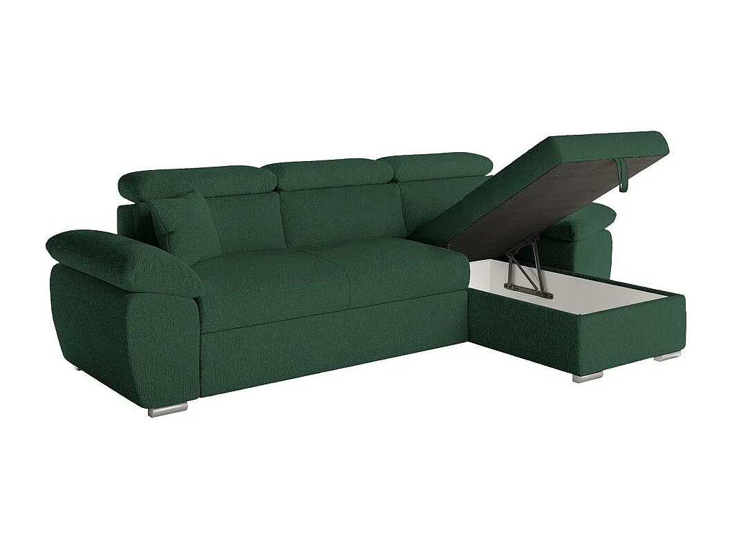 Canapé d'angle 4 places Komeco réversible convertible avec coffre en tissu bouclette - Vert foncé - L265 x P166 x H91cm - Loungitude