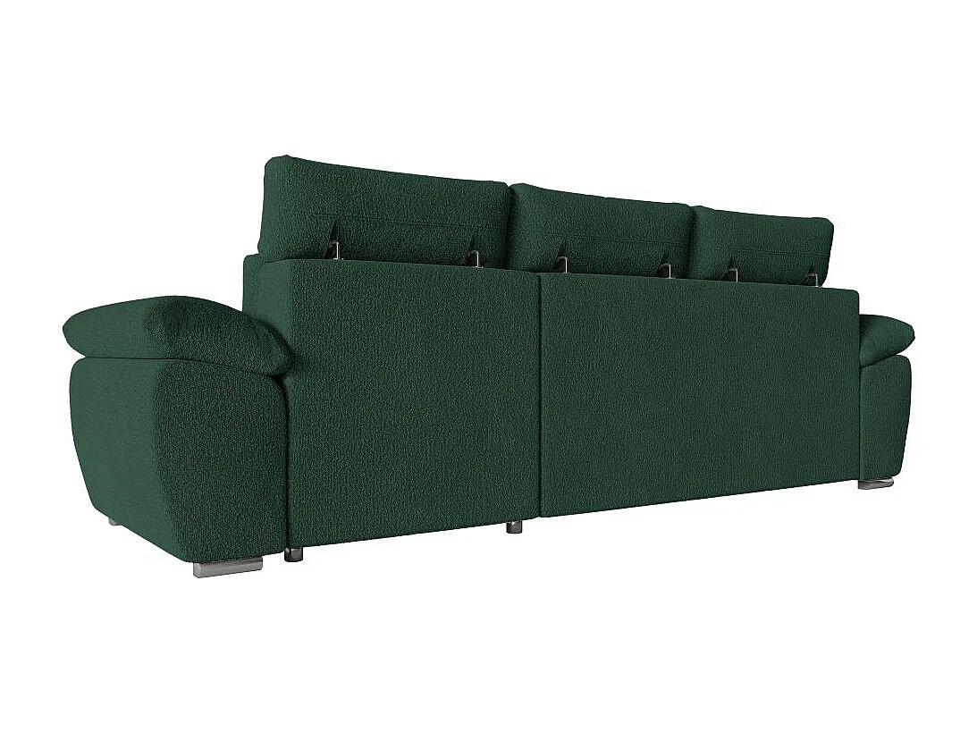 Canapé d'angle 4 places Komeco réversible convertible avec coffre en tissu bouclette - Vert foncé - L265 x P166 x H91cm - Loungitude