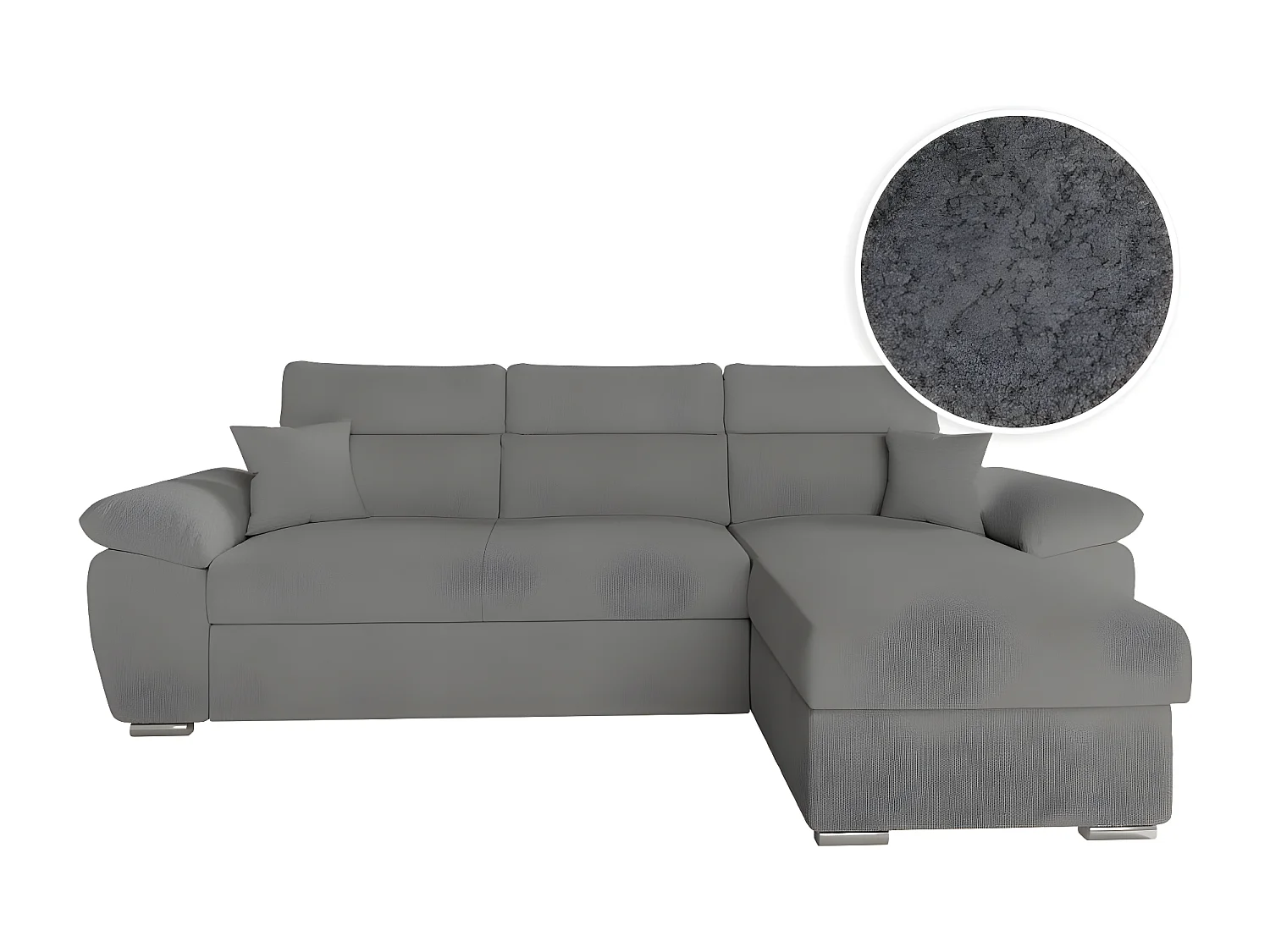 Canapé d'angle 4 places Komeco réversible convertible avec coffre en tissu bouclette - Gris - L265 x P166 x H91cm - Loungitude