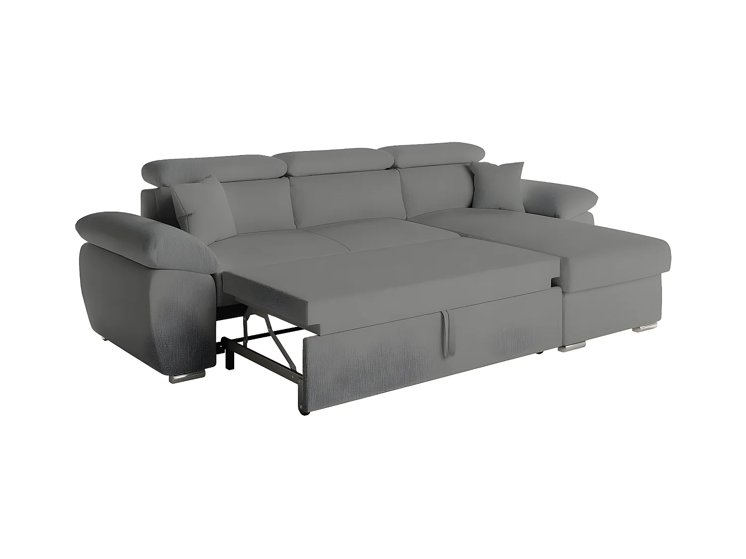 Canapé d'angle 4 places Komeco réversible convertible avec coffre en tissu bouclette - Gris - L265 x P166 x H91cm - Loungitude