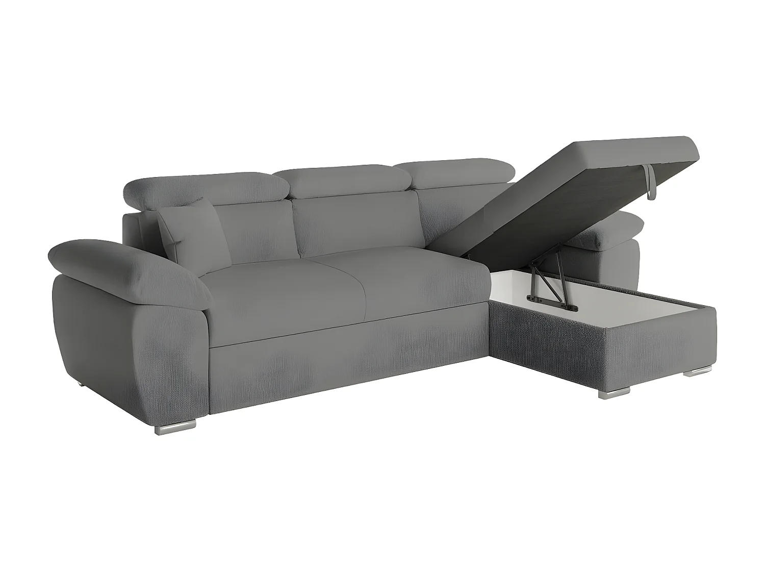 Canapé d'angle 4 places Komeco réversible convertible avec coffre en tissu bouclette - Gris - L265 x P166 x H91cm - Loungitude