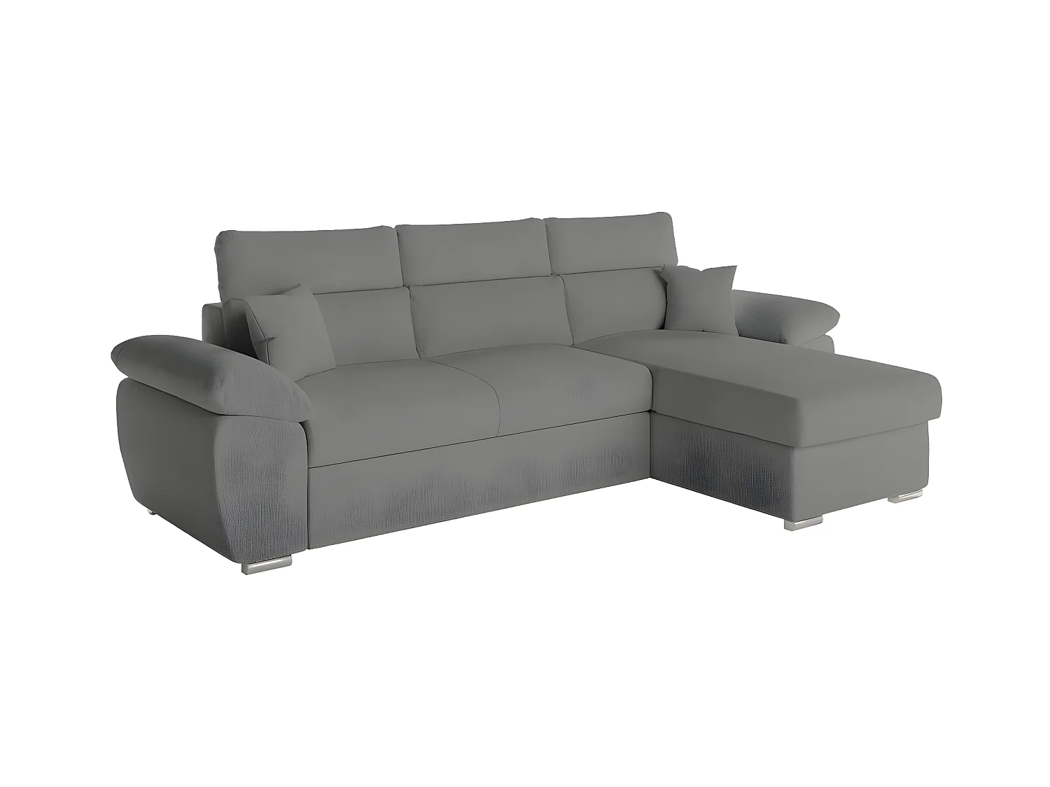 Canapé d'angle 4 places Komeco réversible convertible avec coffre en tissu bouclette - Gris - L265 x P166 x H91cm - Loungitude