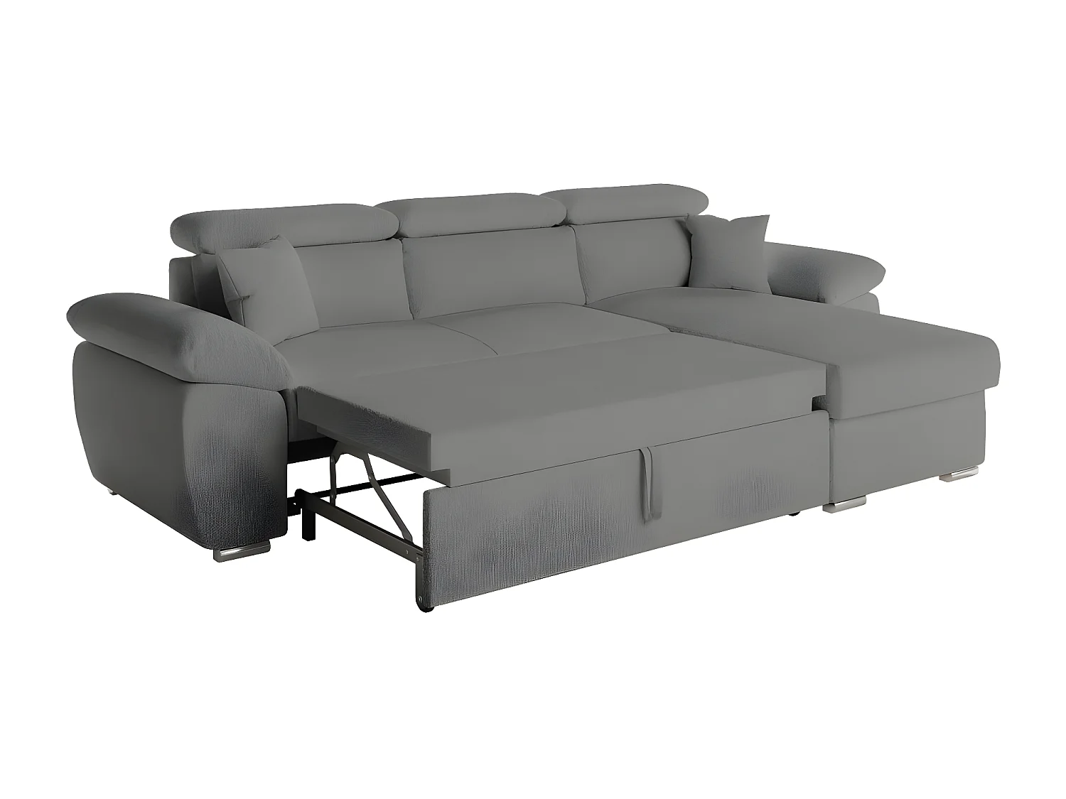 Canapé d'angle 4 places Komeco réversible convertible avec coffre en tissu bouclette - Gris - L265 x P166 x H91cm - Loungitude