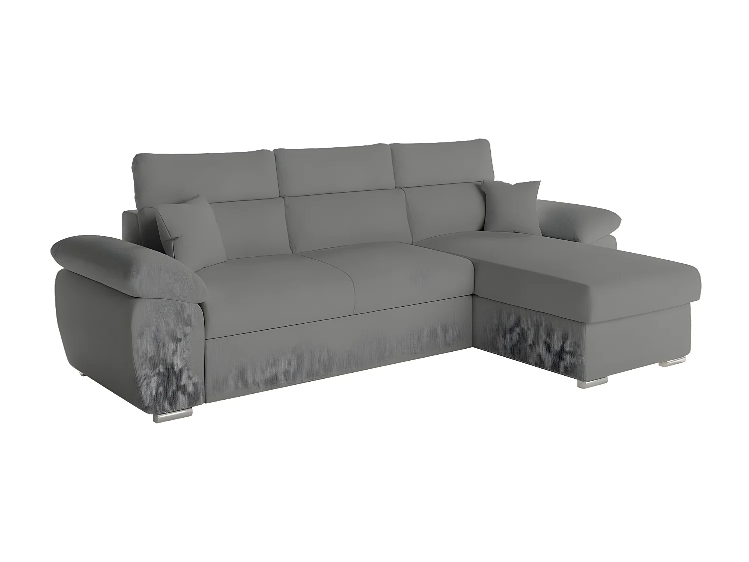 Canapé d'angle 4 places Komeco réversible convertible avec coffre en tissu bouclette - Gris - L265 x P166 x H91cm - Loungitude