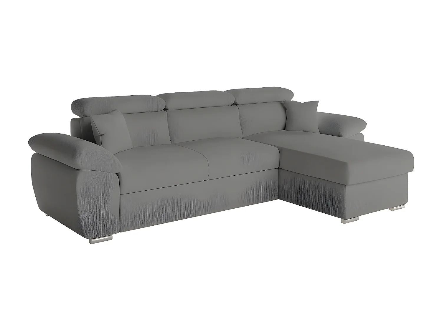 Canapé d'angle 4 places Komeco réversible convertible avec coffre en tissu bouclette - Gris - L265 x P166 x H91cm - Loungitude