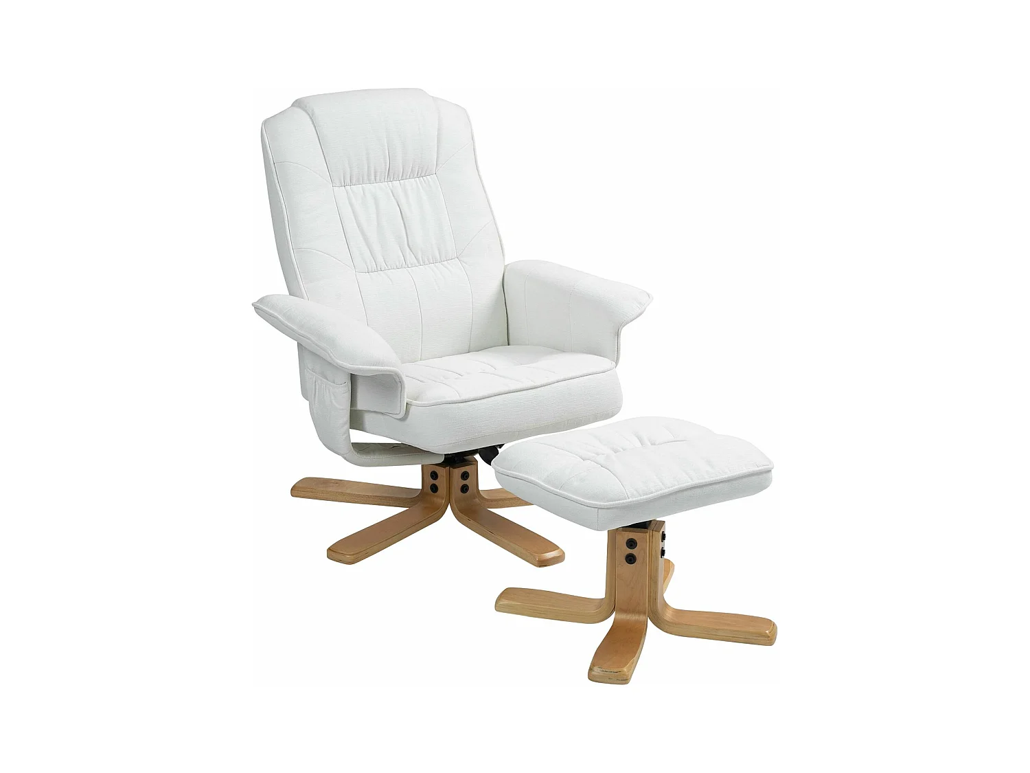 Fauteuil de relaxation CHALY avec repose-pieds pouf siège pivotant dossier inclinable assise rembourrée relax, en tissu blanc
