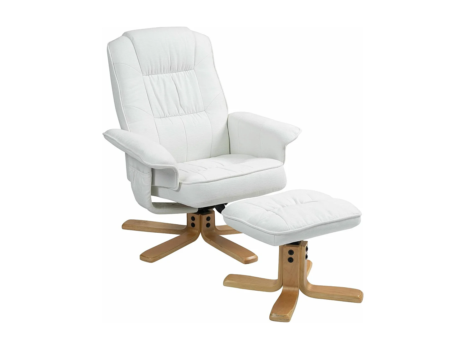 Fauteuil de relaxation CHALY avec repose-pieds pouf siège pivotant dossier inclinable assise rembourrée relax, en tissu blanc