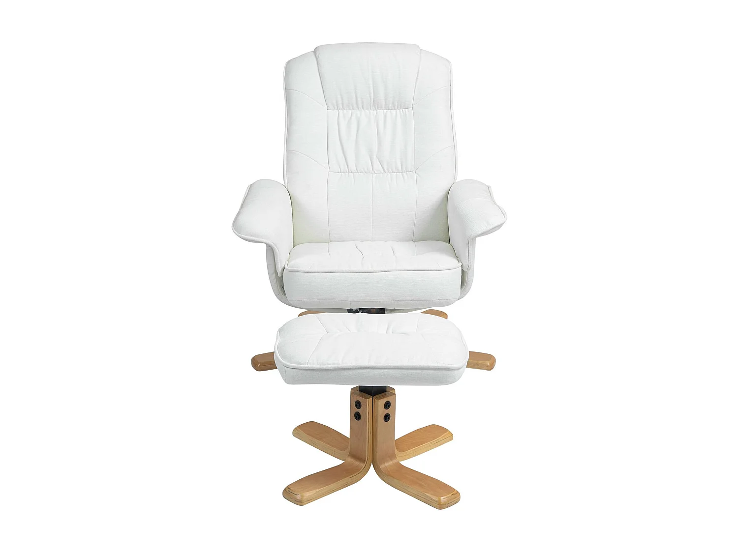 Fauteuil de relaxation CHALY avec repose-pieds pouf siège pivotant dossier inclinable assise rembourrée relax, en tissu blanc