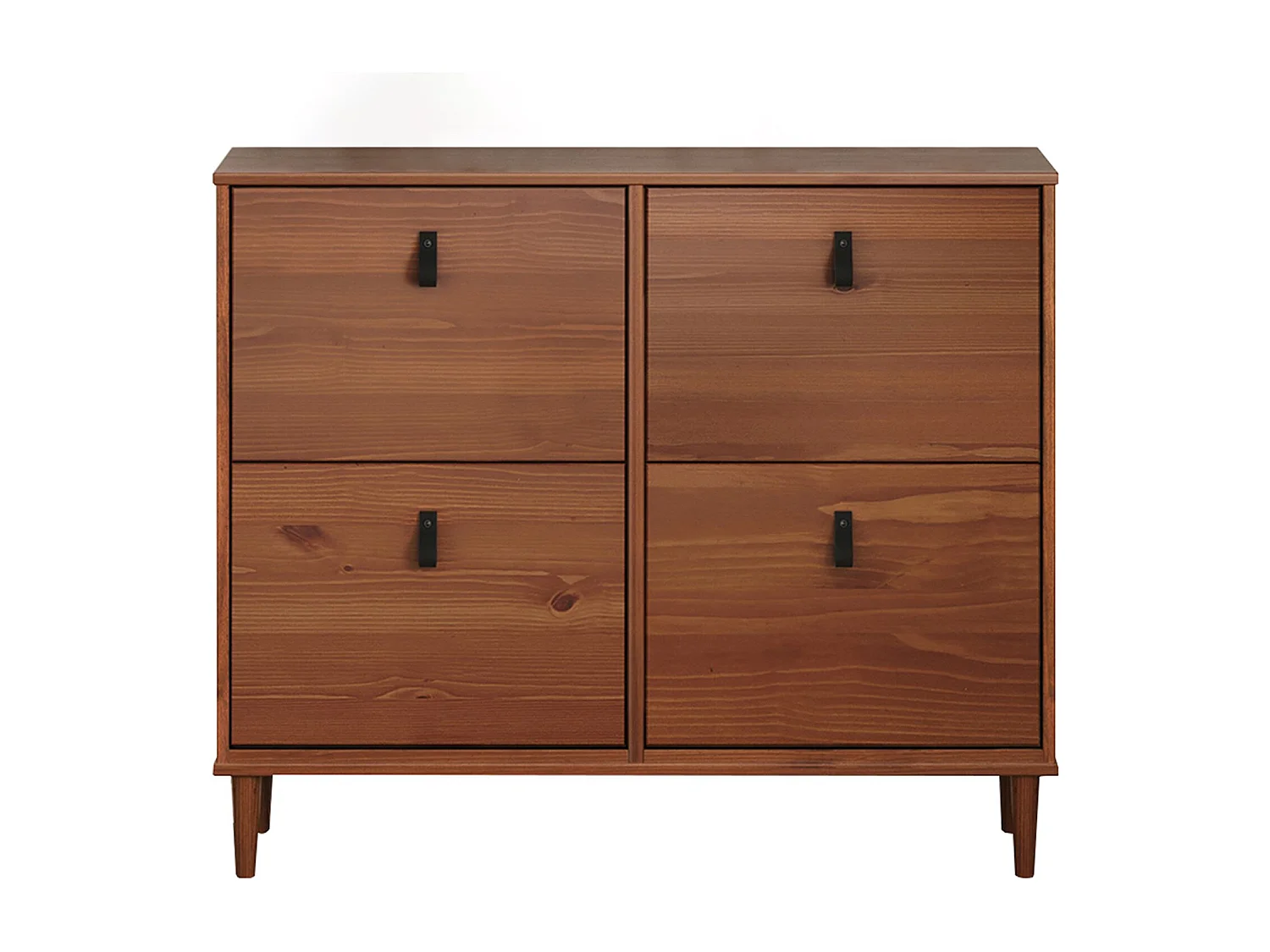 Meuble à chaussures MIKKA en bois, étagère à chaussures bois, rangement avec 4 abattants en pin massif brun foncé