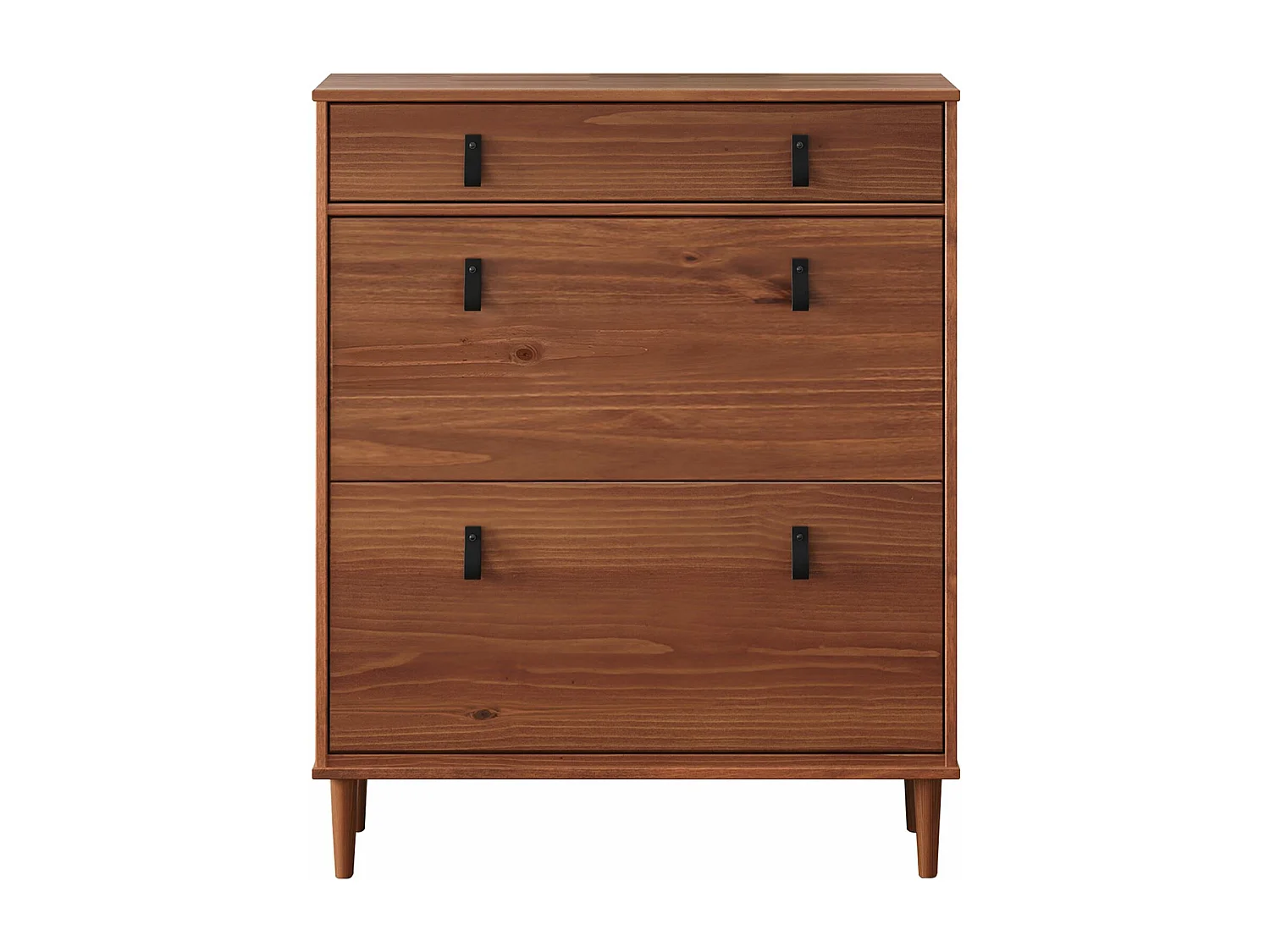 Meuble à chaussures MIKKA, étagère à chaussure bois avec 2 abattants et 1 tiroir de rangement en pin massif brun foncé