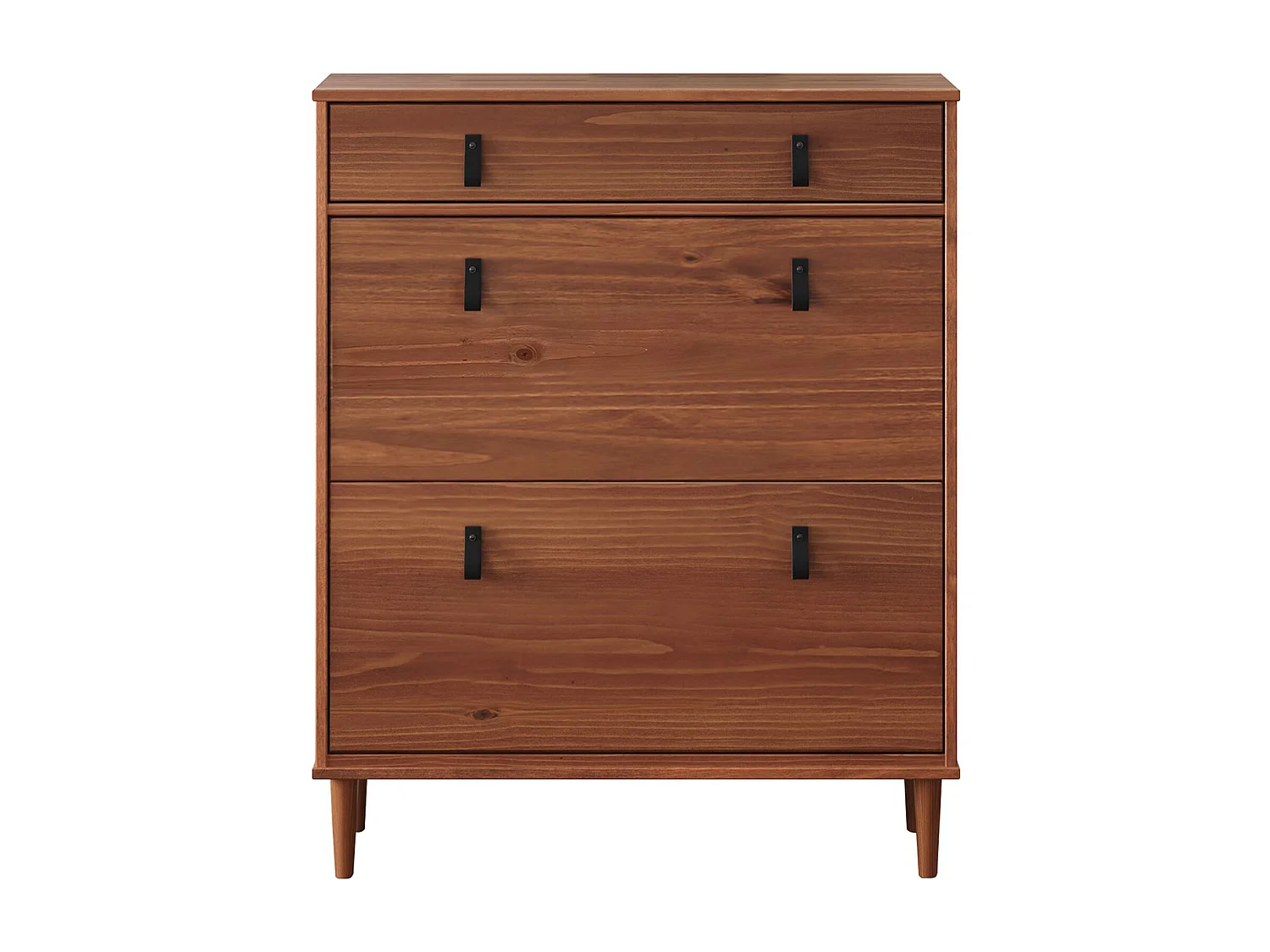 Meuble à chaussures MIKKA, étagère à chaussure bois avec 2 abattants et 1 tiroir de rangement en pin massif brun foncé