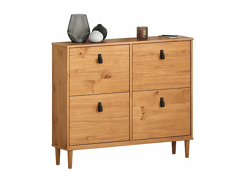 Meuble à chaussures MIKKA en bois, étagère à chaussures bois, rangement avec 4 abattants en pin massif couleur chêne