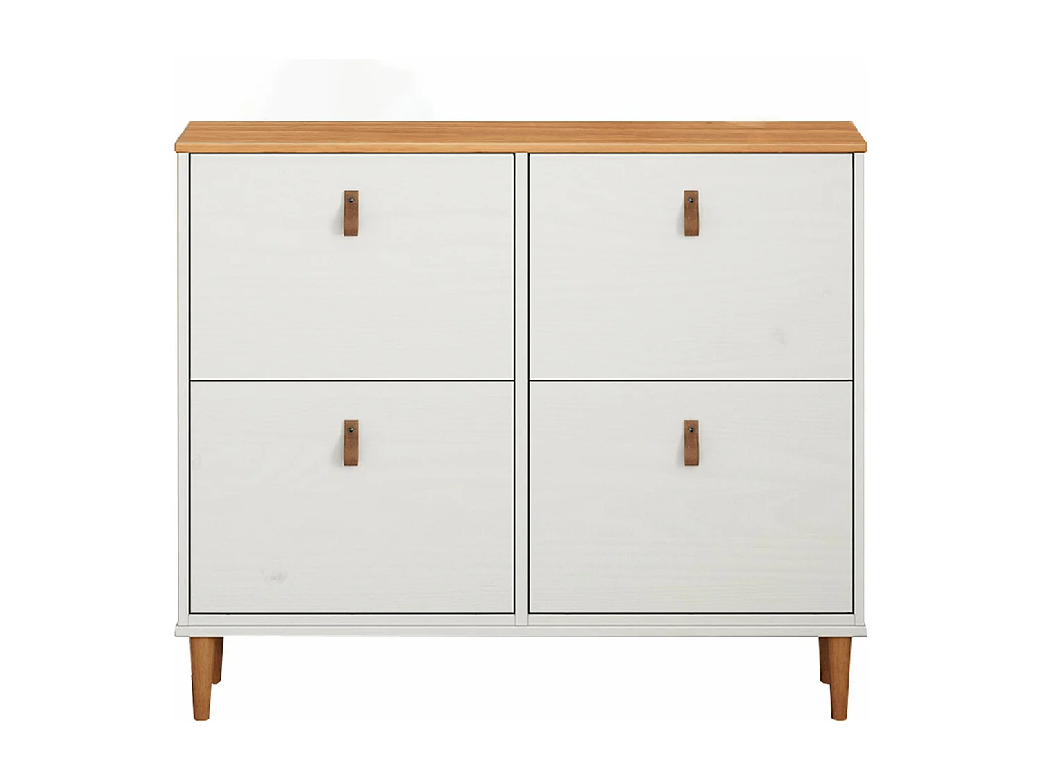 Meuble à chaussures MIKKA en bois, étagère à chaussures bois, rangement avec 4 abattants en pin massif blanc/chêne