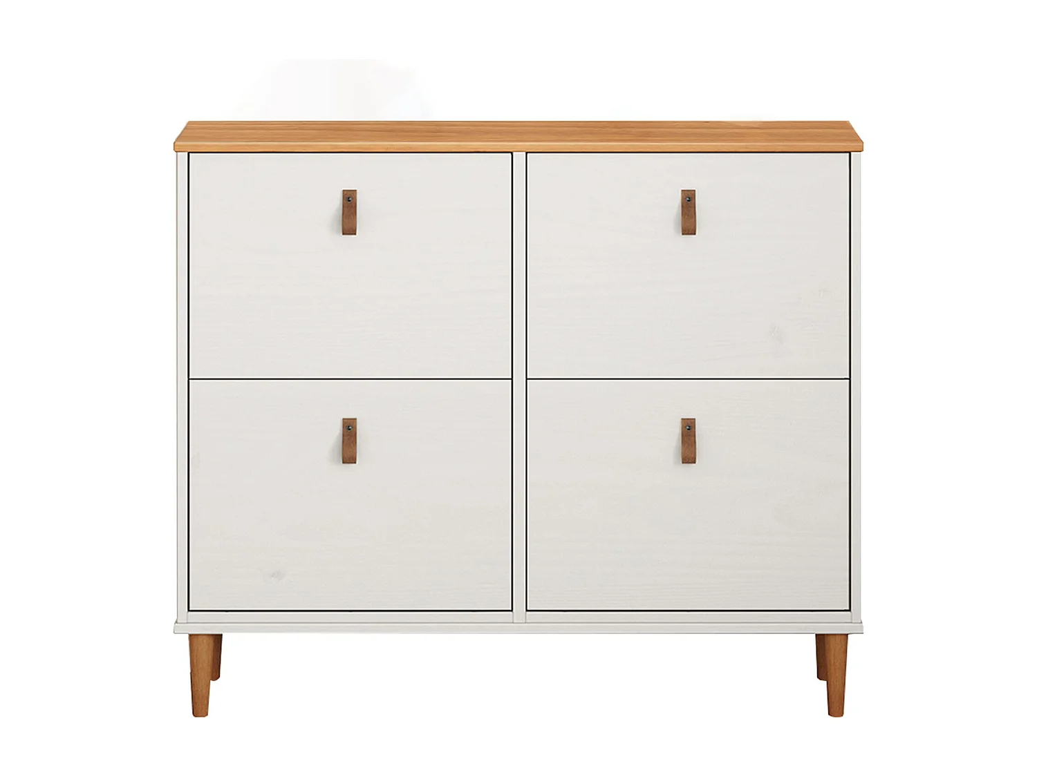 Meuble à chaussures MIKKA en bois, étagère à chaussures bois, rangement avec 4 abattants en pin massif blanc/chêne