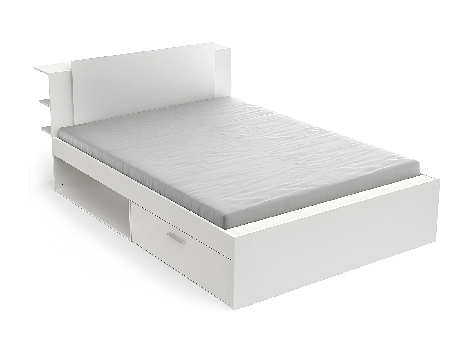 Cama de 140x190/200 cm con 2 cajones y 2 estantes - L144,7 cm