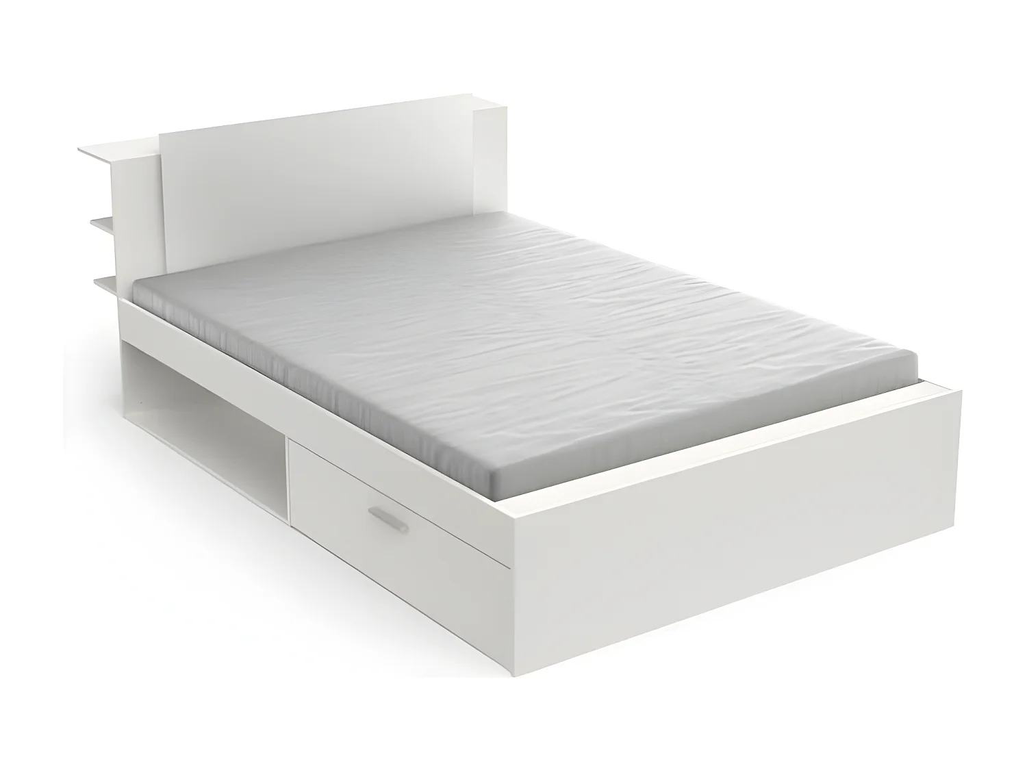 Cama de 140x190/200 cm con 2 cajones y 2 estantes - L144,7 cm