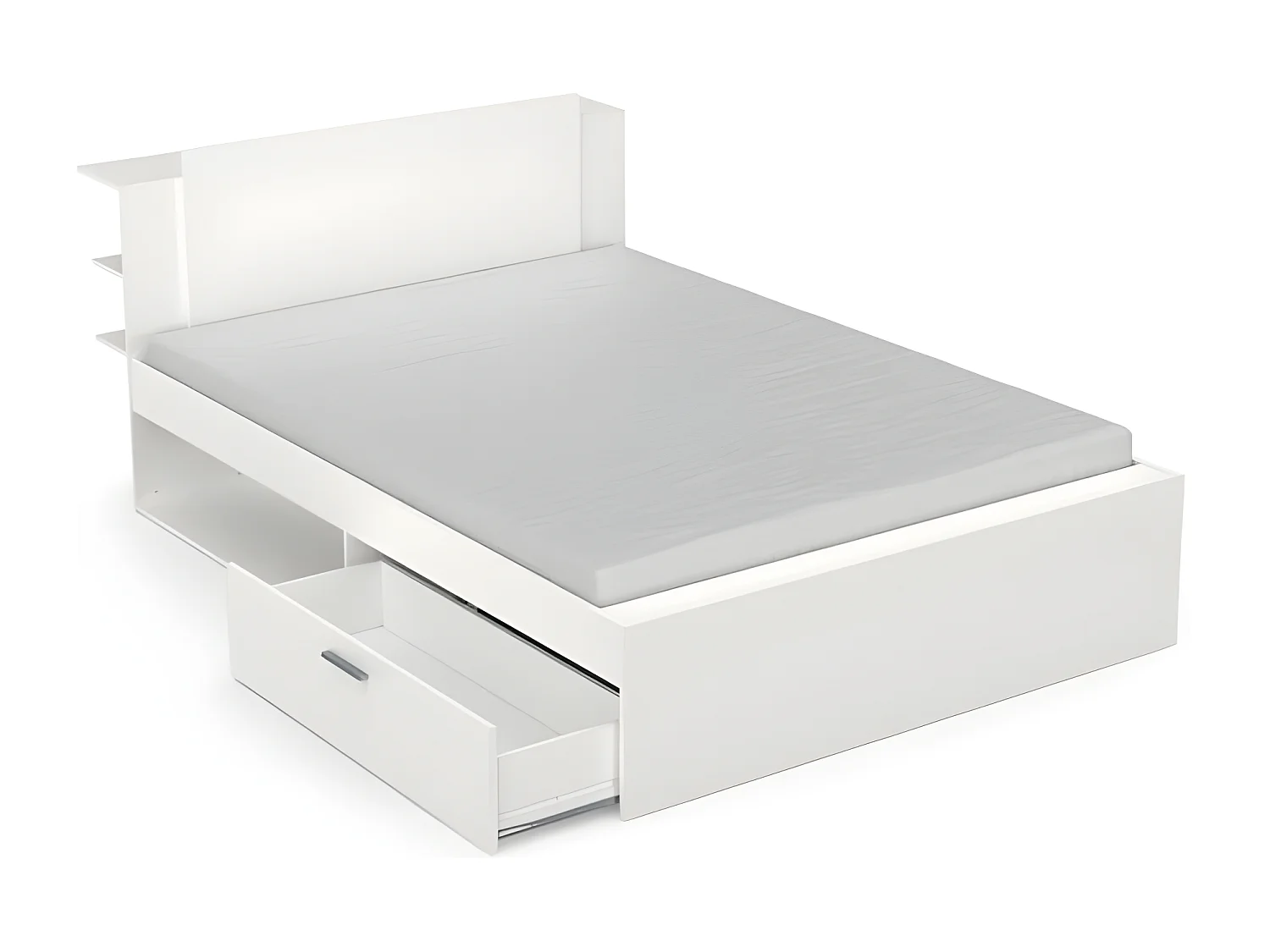 Cama de 140x190/200 cm con 2 cajones y 2 estantes - L144,7 cm