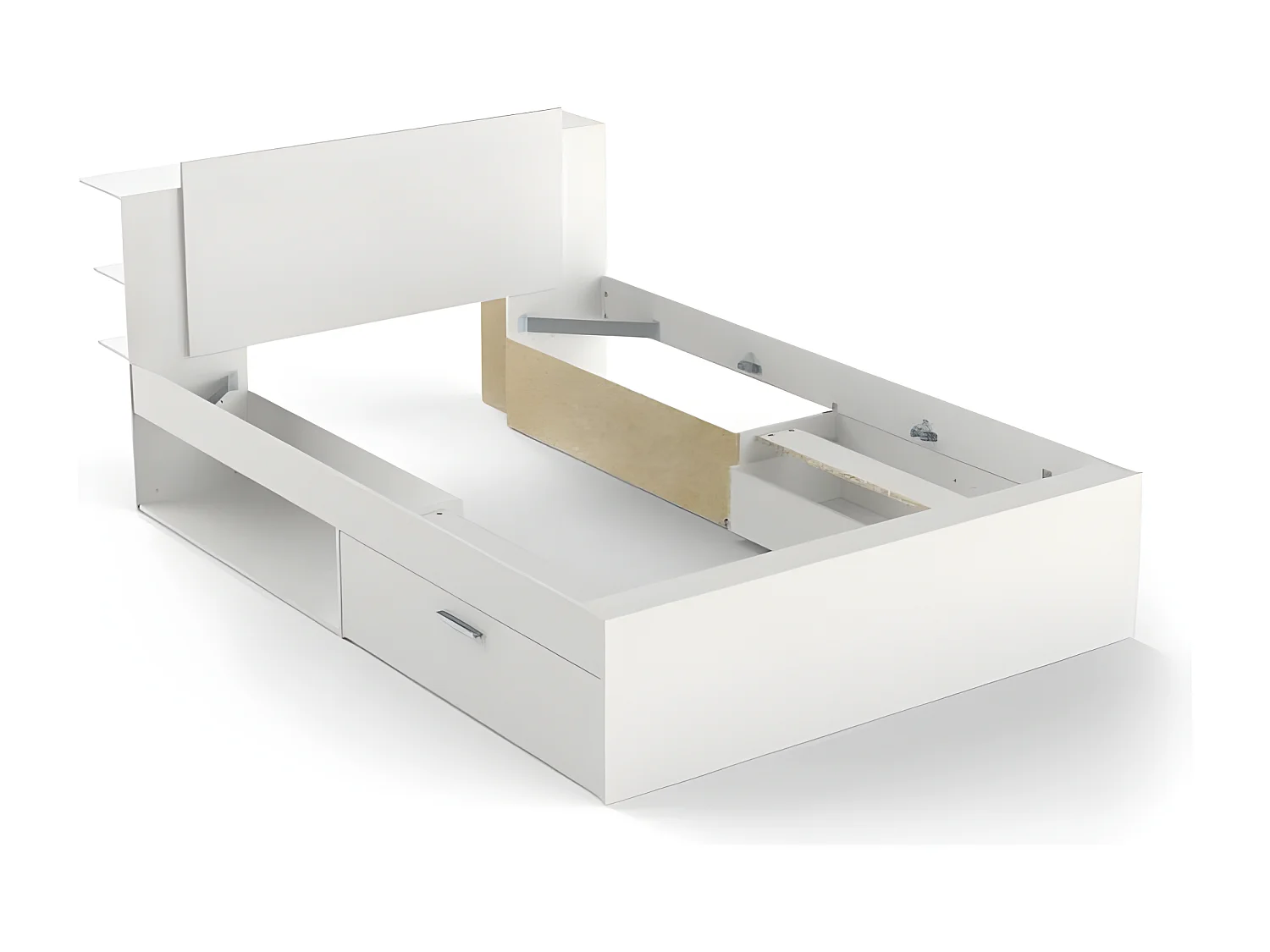 Cama de 140x190/200 cm con 2 cajones y 2 estantes - L144,7 cm